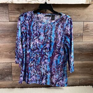 Bay Studio Ladies Abstract Top with Bling, Size M, Purple & Blue Multicolor